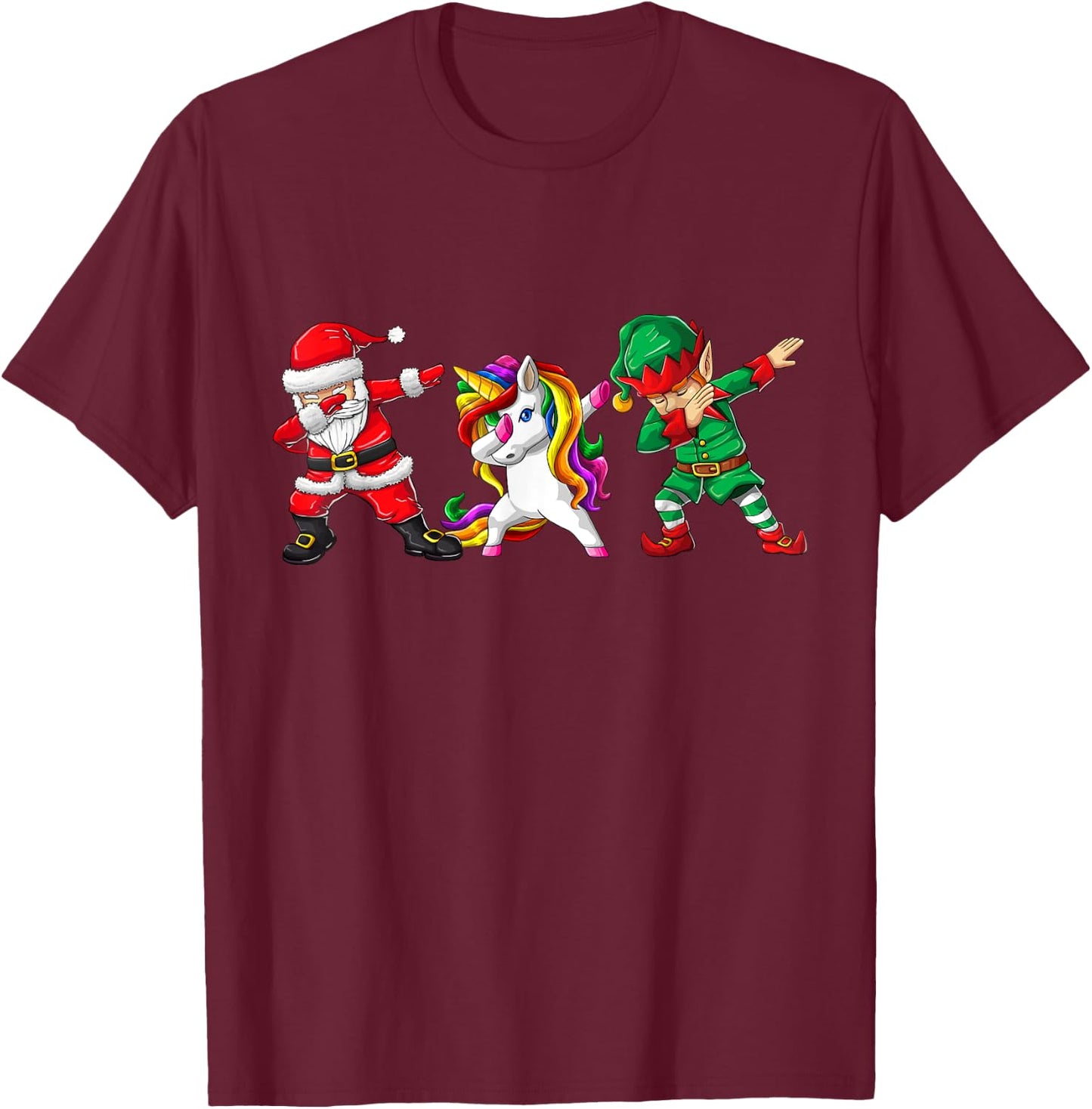 Dabbing Santa Elf Unicorn Christmas Kids Boys Men Xmas Gifts T-Shirt - T-Shirt | Maroon