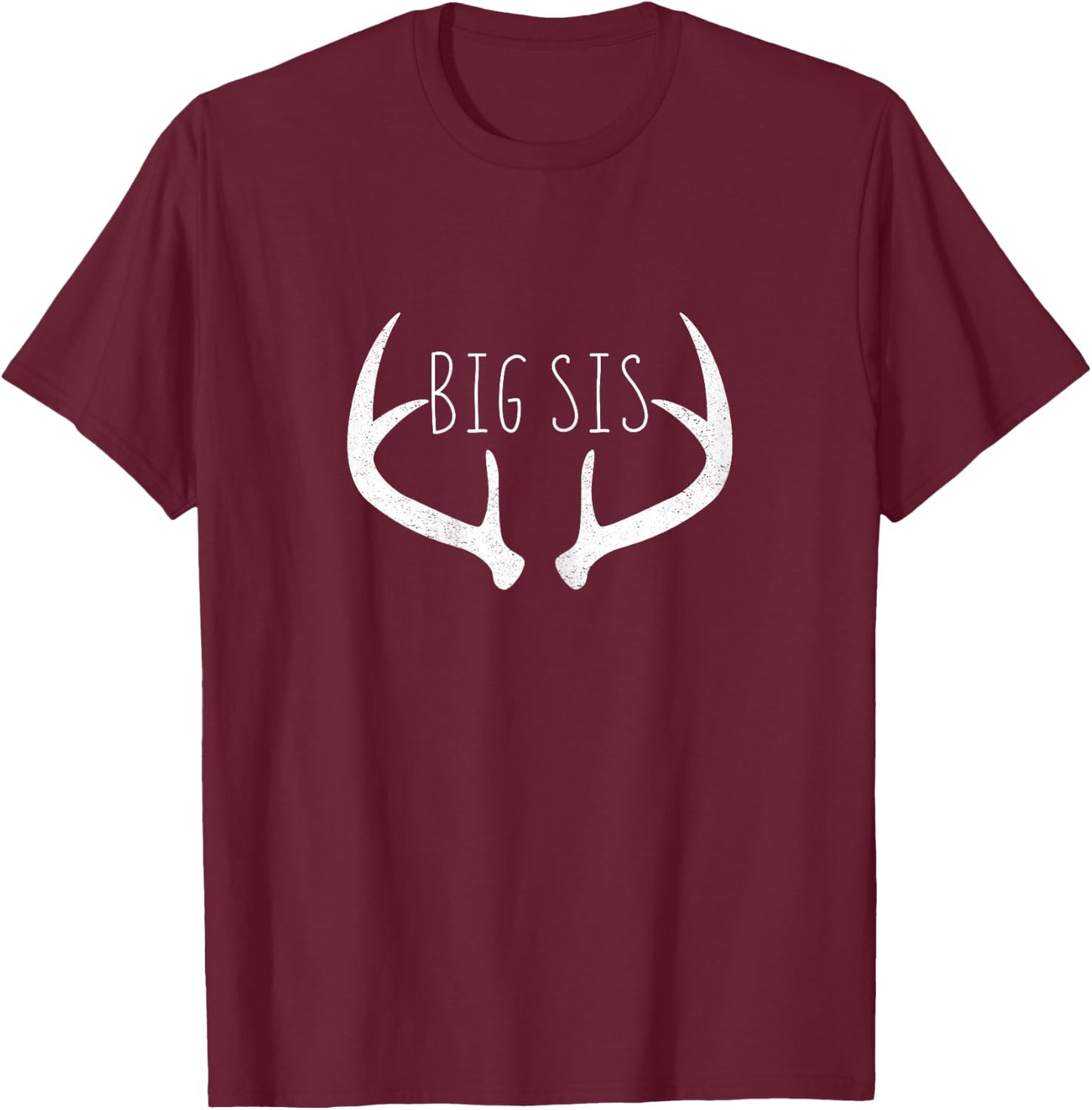 Big Sister Shirt - Big Sis Deer Antlers Hunting T-Shirt - T-Shirt | Maroon