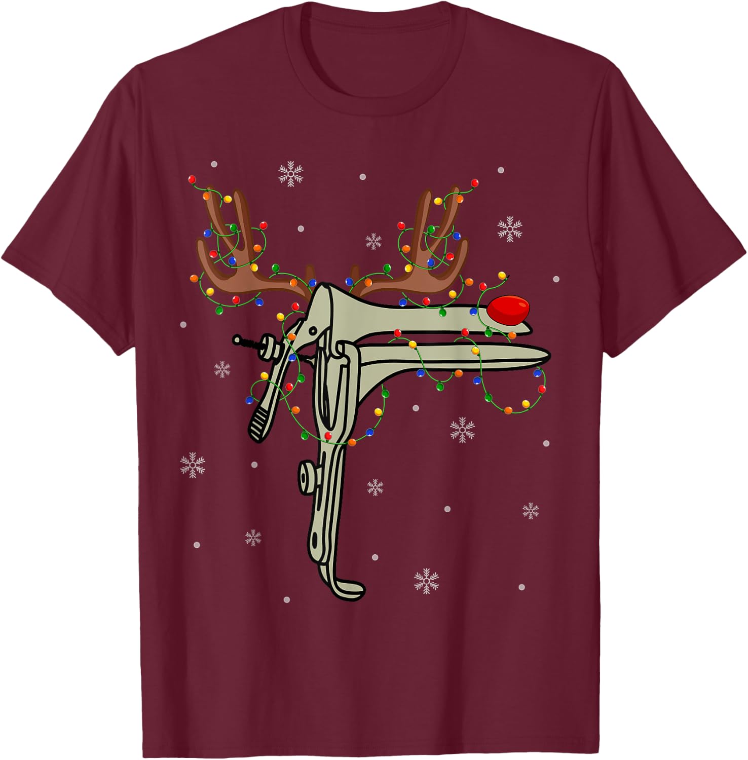 Speculum Reindeer Xmas Light Medical OB GYN Nurse Christmas T-Shirt - T-Shirt | Maroon