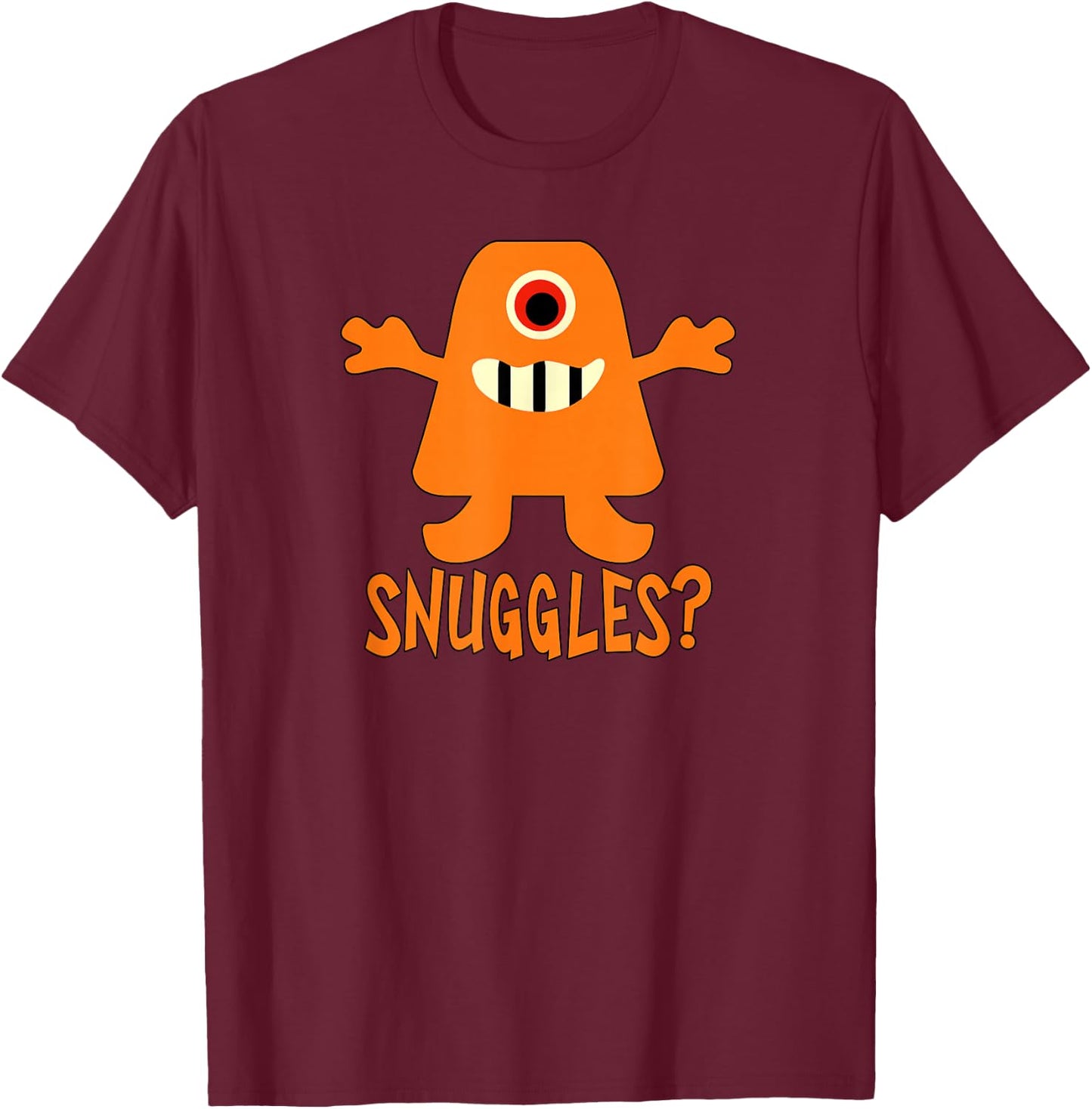 Snuggles with Cute Orange Monster T-Shirt - T-Shirt | Maroon