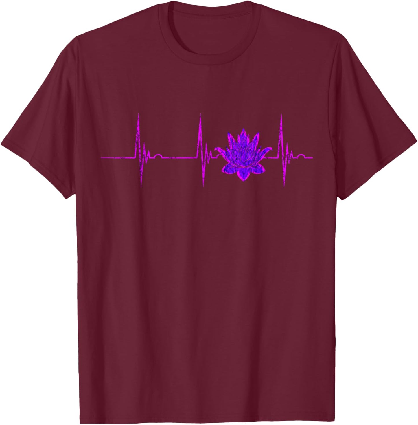 Lotus Flower Heartbeat ECG Pulse Line Meditation Yoga Namaste T-Shirt - T-Shirt | Maroon