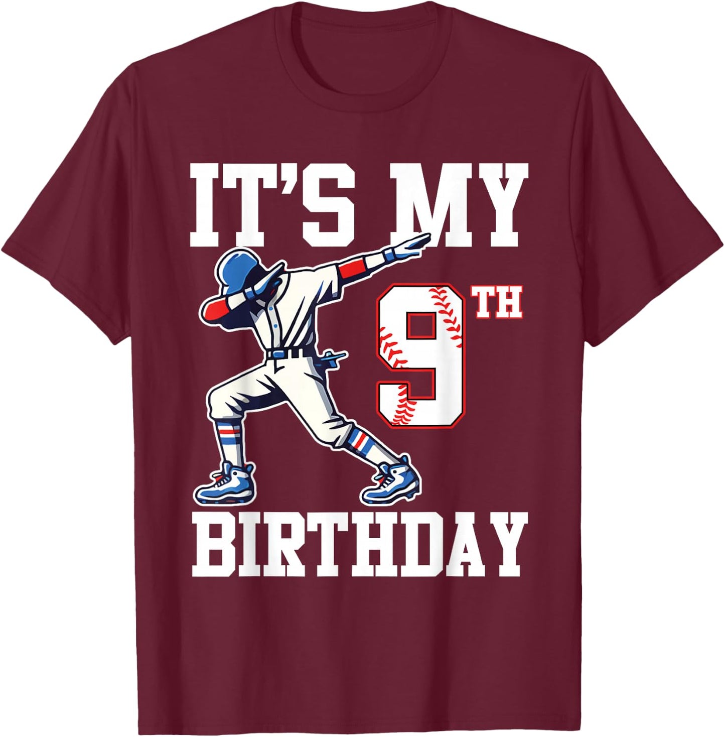 It's My 9th Birthday Baseball 9 Years Old Birthday Boy Girl T-Shirt - T-Shirt | Maroon