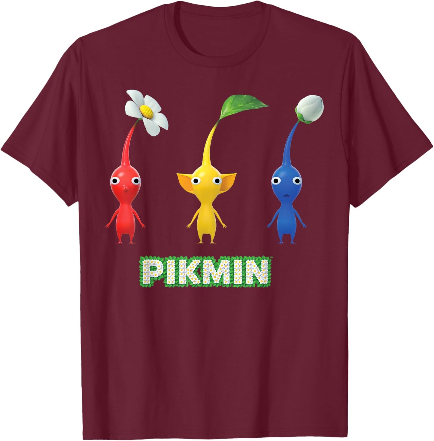 Nintendo Pikmin Trio Simple T-Shirt - T-Shirt | Maroon