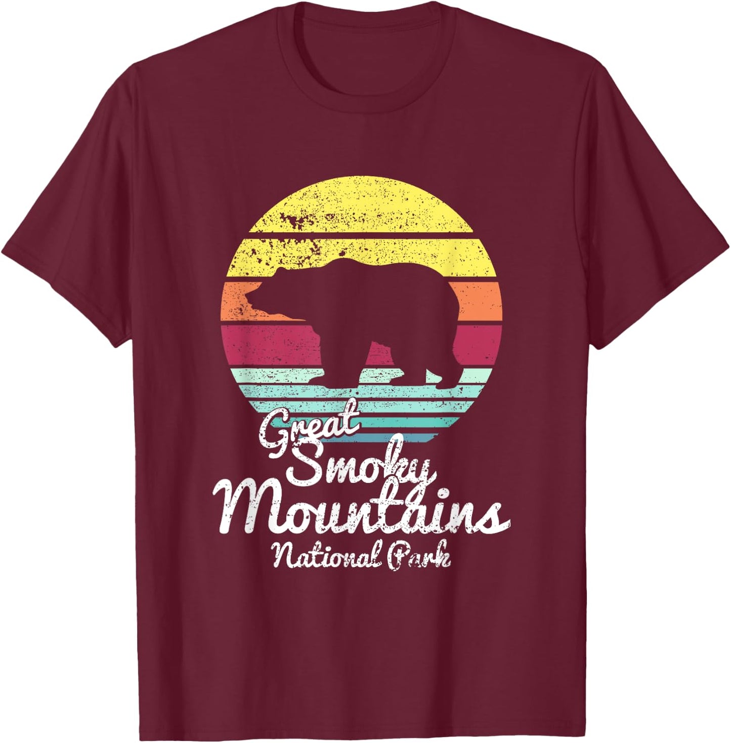 Retro Great Smoky Mountains National Park TN Bear T Shirt T-Shirt - T-Shirt | Maroon