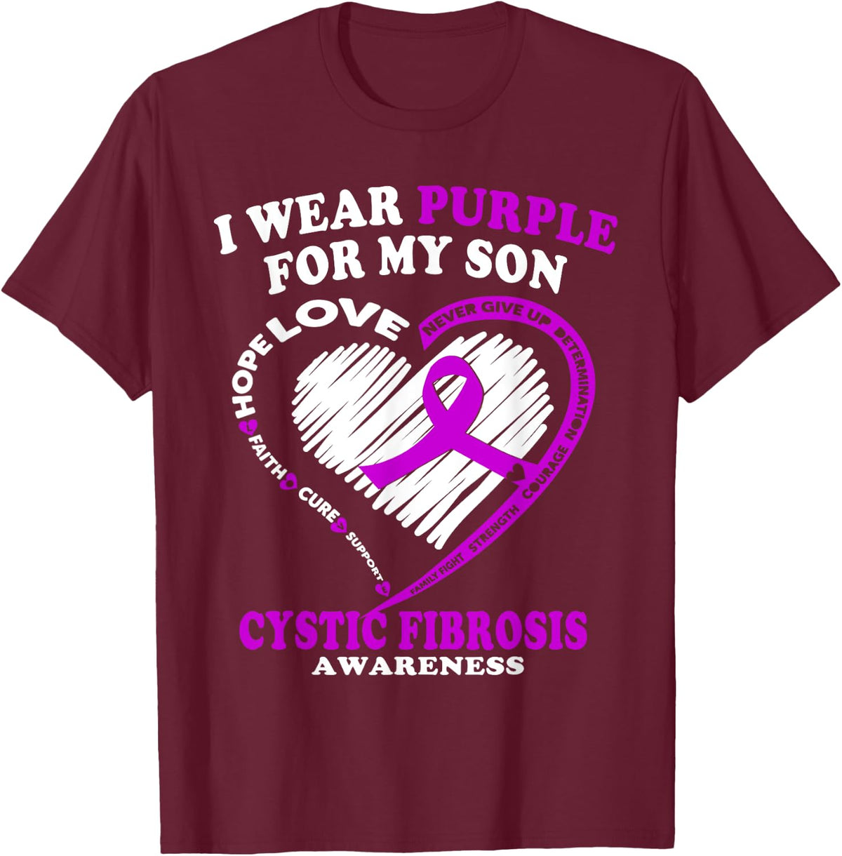 Cystic Fibrosis Shirt For Dad/Mom - I Wear Purple For My Son T-Shirt - T-Shirt | Maroon