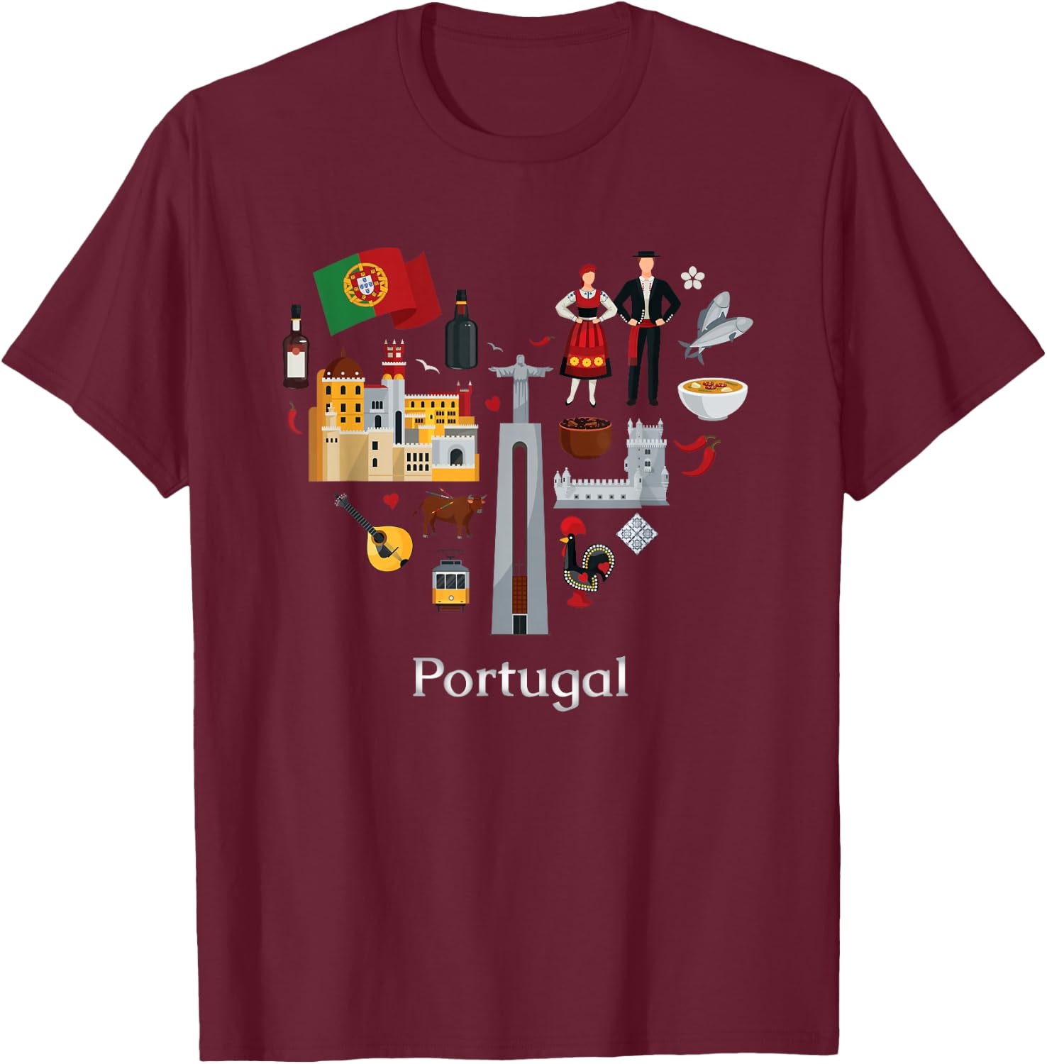 Portugal Love Heart Azulejos Fado Lisbon Vibrancy T-Shirt - T-Shirt | Maroon