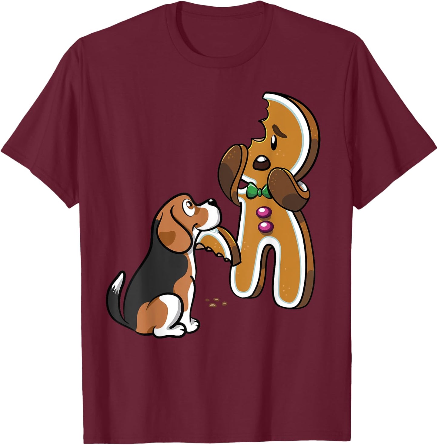 Beagle Gingerbread Man Christmas Funny Dog Shirt T-Shirt - T-Shirt | Maroon