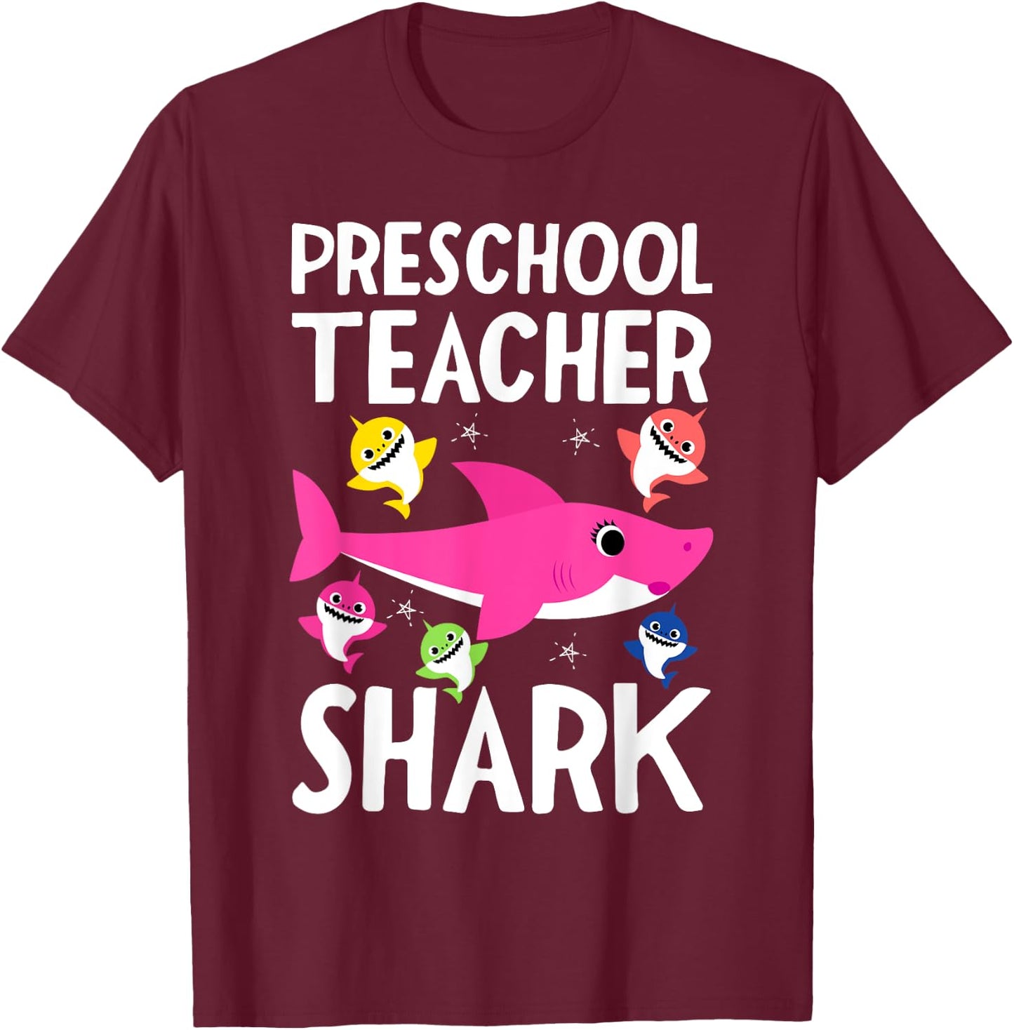 Preschool Teacher Shark Funny Gift Teachers T-Shirt - T-Shirt | Maroon