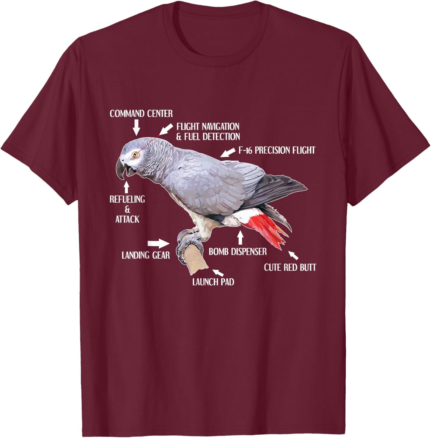 Anatomy Of An African Grey Parrot Funny Bird Gift T-Shirt - T-Shirt | Maroon