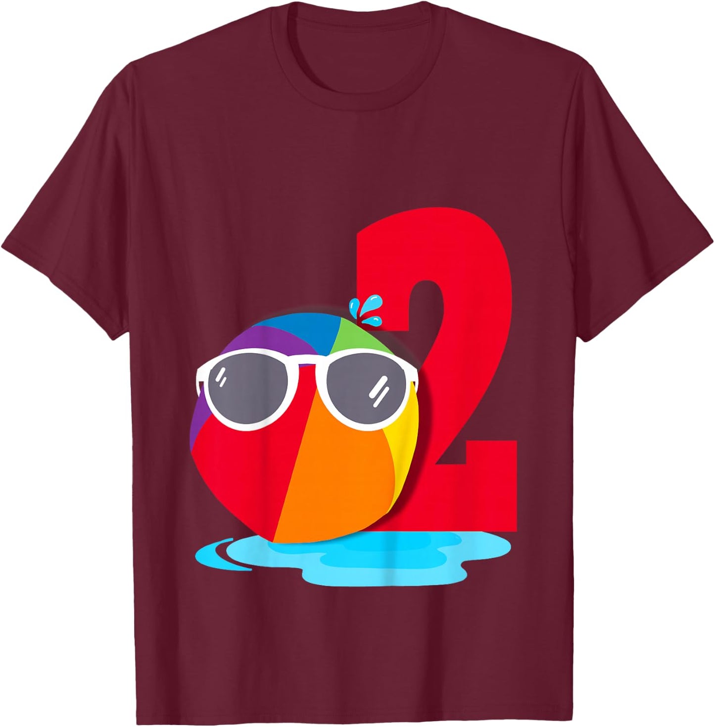 Beach Ball Sunglasses Birthday Shirt 2 Year Old Pool Party T-Shirt - T-Shirt | Maroon