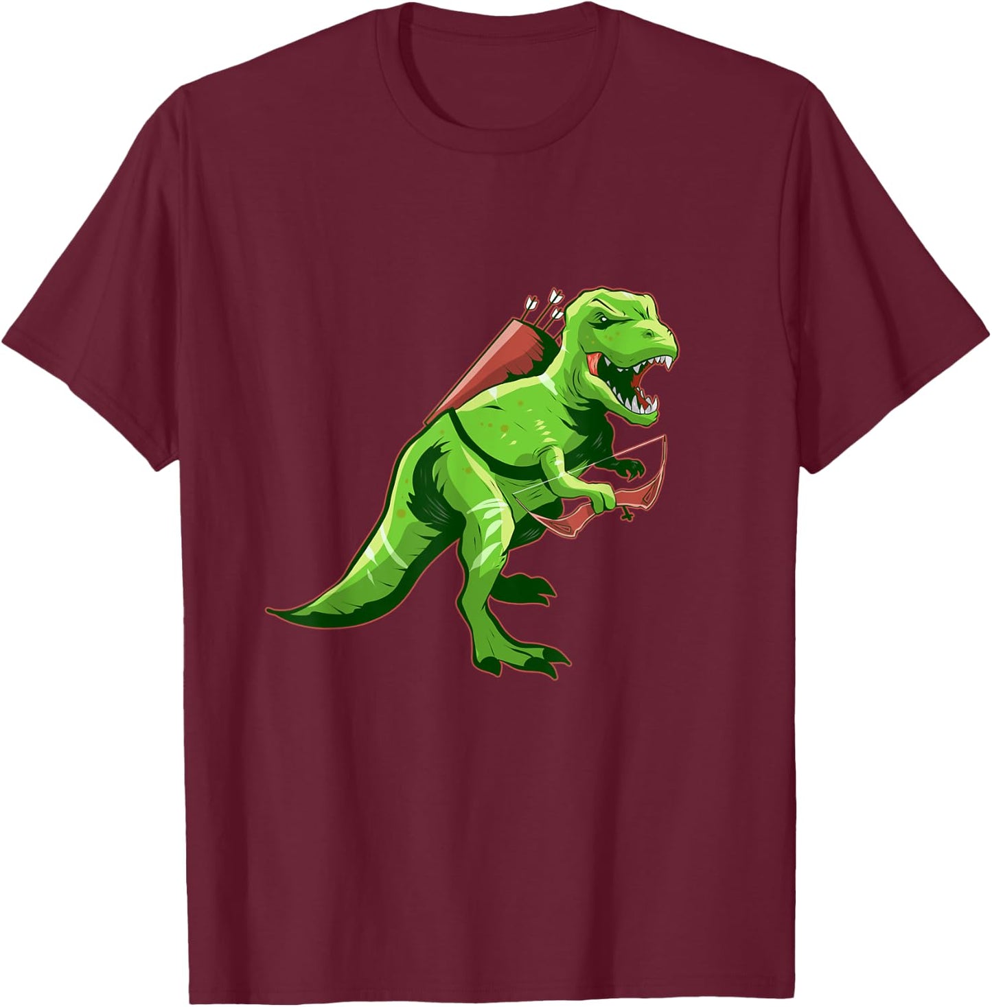 Archery T-Rex Archer Bow Hunting Arrow Dinosaur T-Shirt - T-Shirt | Maroon