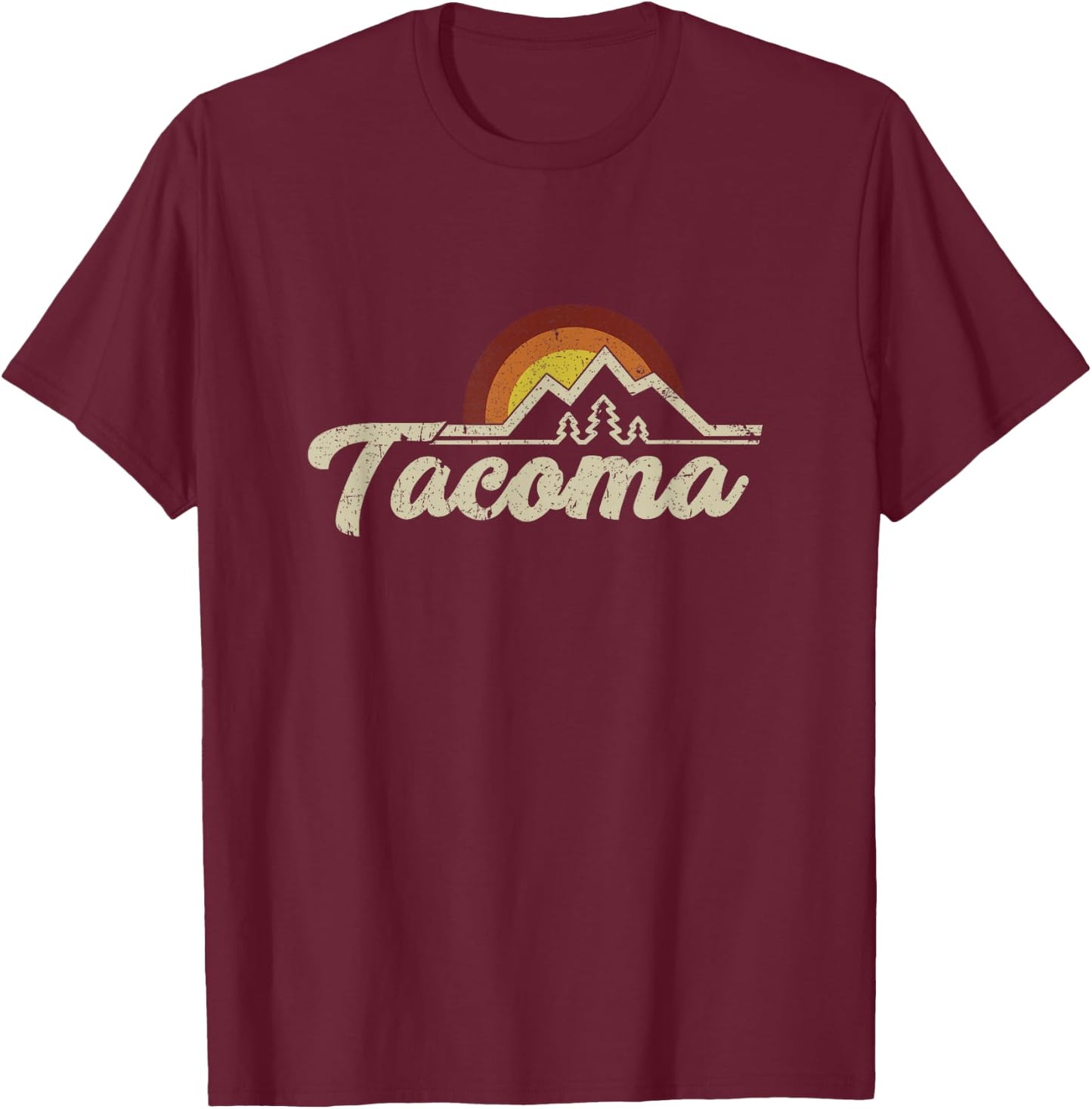 Tacoma WA Retro Throwback Distressed Gift T-Shirt - T-Shirt | Maroon