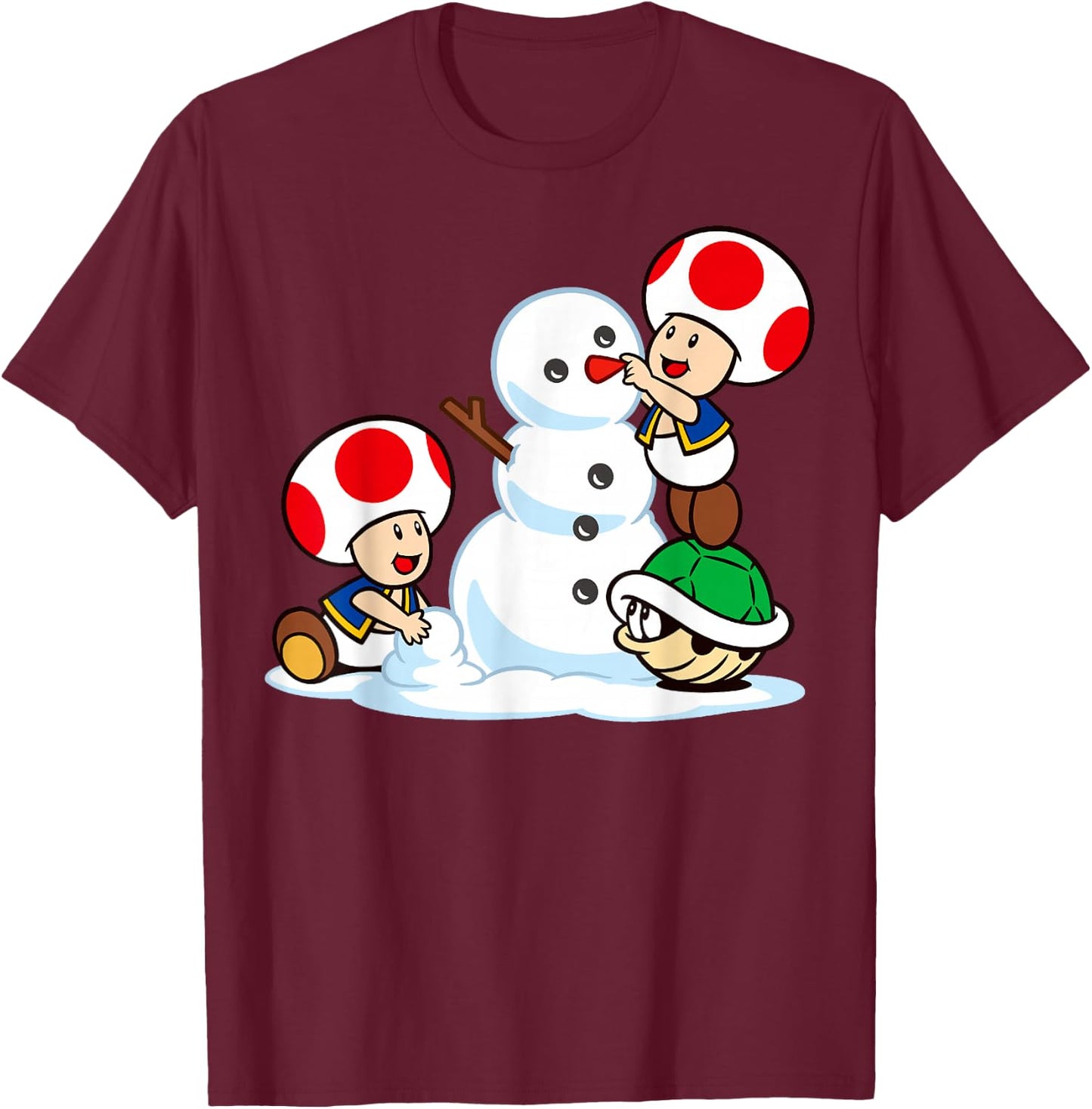 Super Mario Toad Snow Man T-Shirt - T-Shirt | Maroon