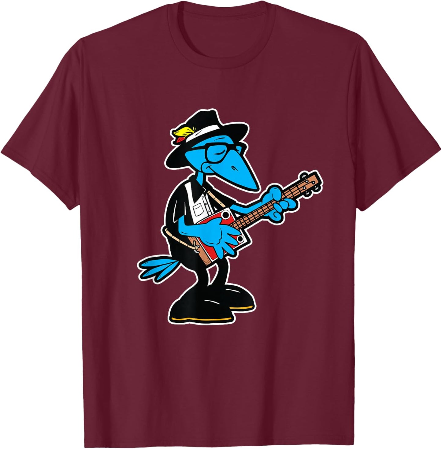 Southern Music Cartoon Crow Blues Guitarist T-Shirt - T-Shirt | Maroon