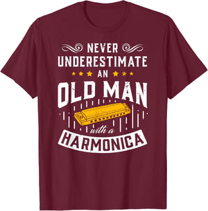 An Old Man With A Harmonica Music Musician Gift T-Shirt - T-Shirt | Maroon
