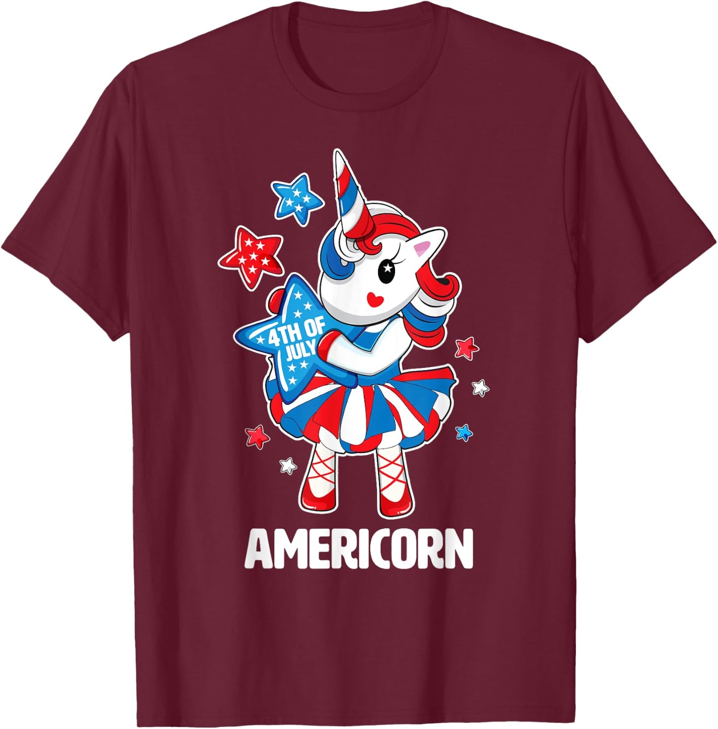 Americorn Shirt Fun 4th of July Unicorn America Stars Gift T-Shirt - T-Shirt | Maroon