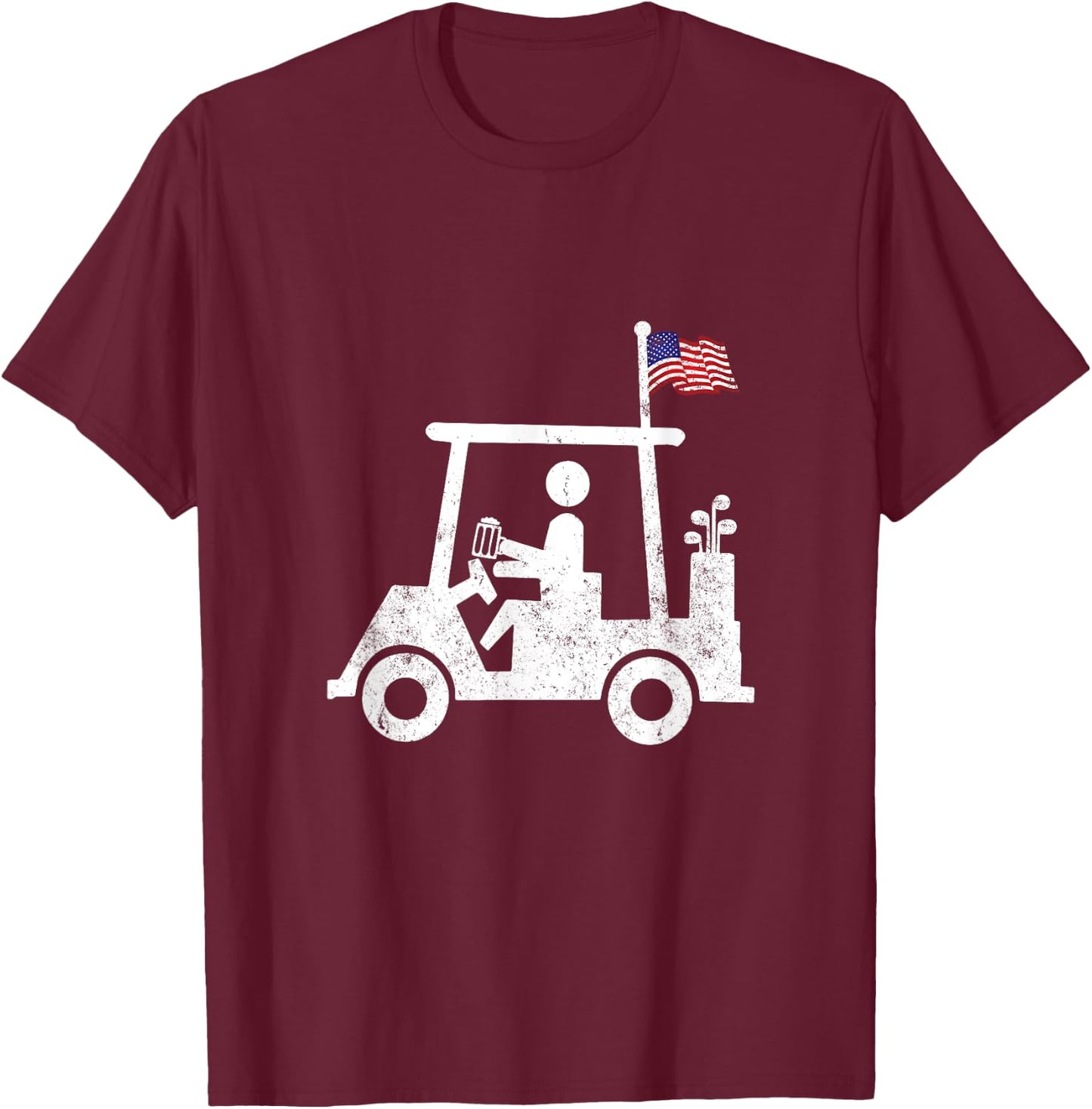 Beer Golfer Golf Cart with American Flag USA Golfing Gift Men T-Shirt - T-Shirt | Maroon