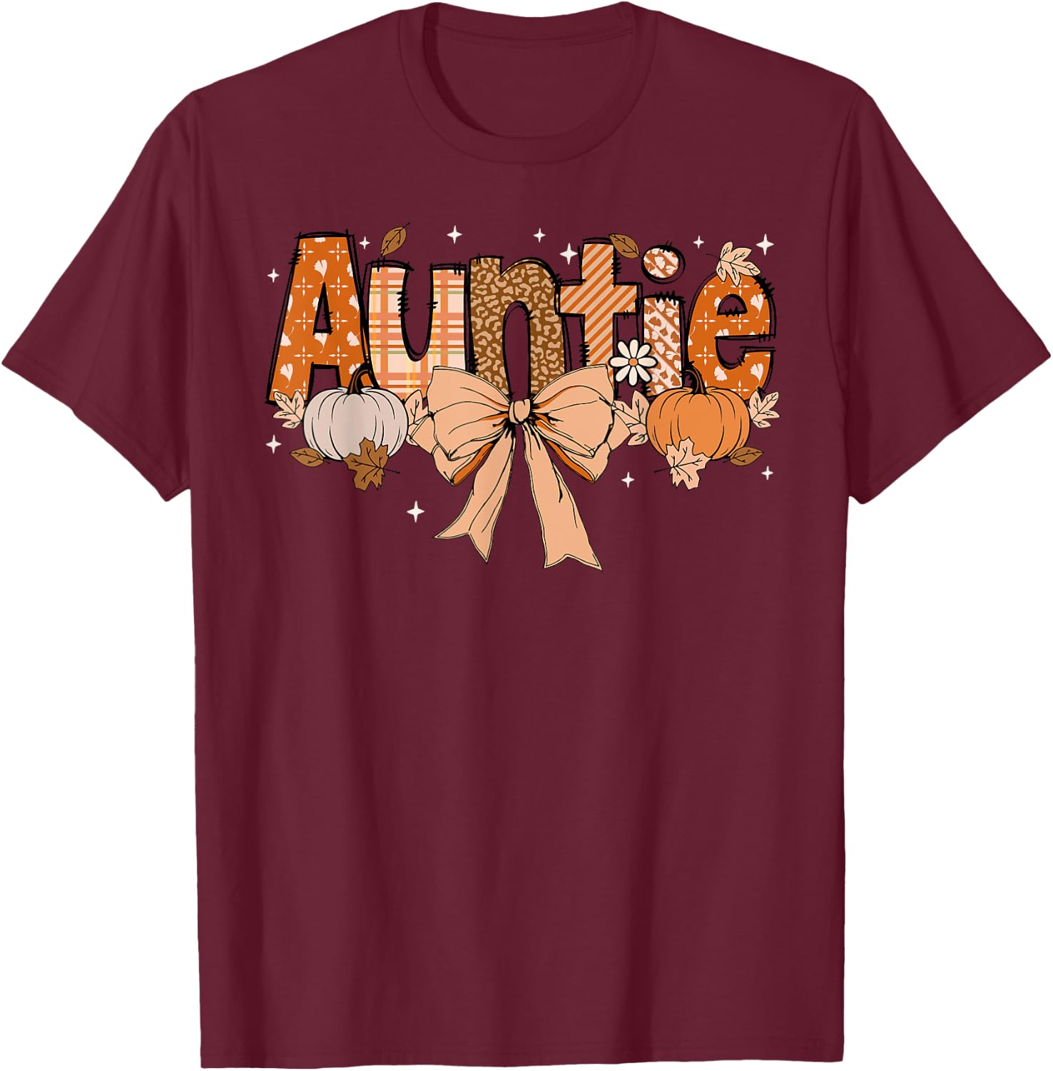 Auntie Pumpkin Fall Coquette Bow Thanksgiving Mom Women T-Shirt - T-Shirt | Maroon