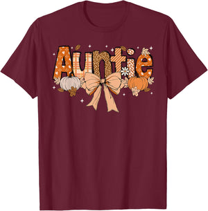 Auntie Pumpkin Fall Coquette Bow Thanksgiving Mom Women T-Shirt - T-Shirt | Maroon
