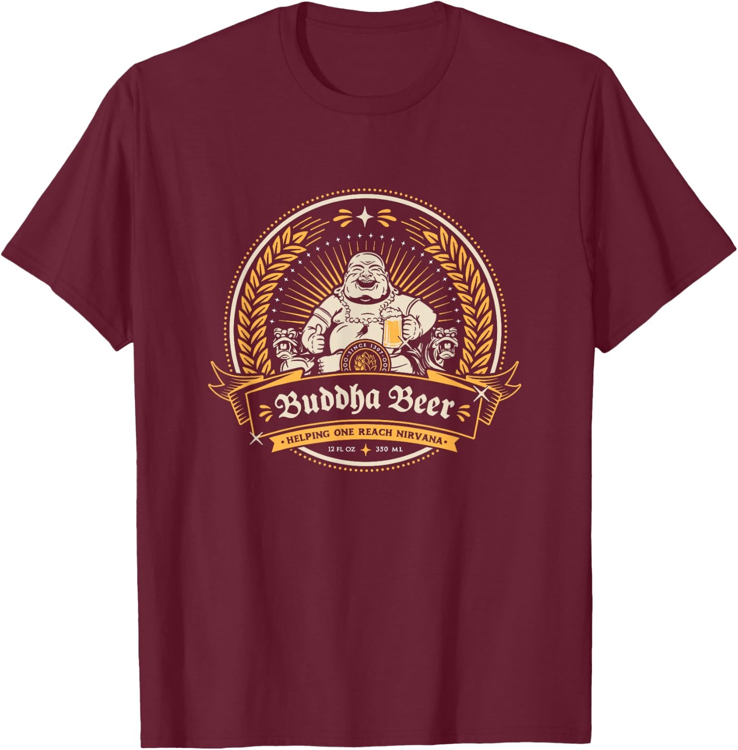 Buddha Beer Label T-Shirt - T-Shirt | Maroon
