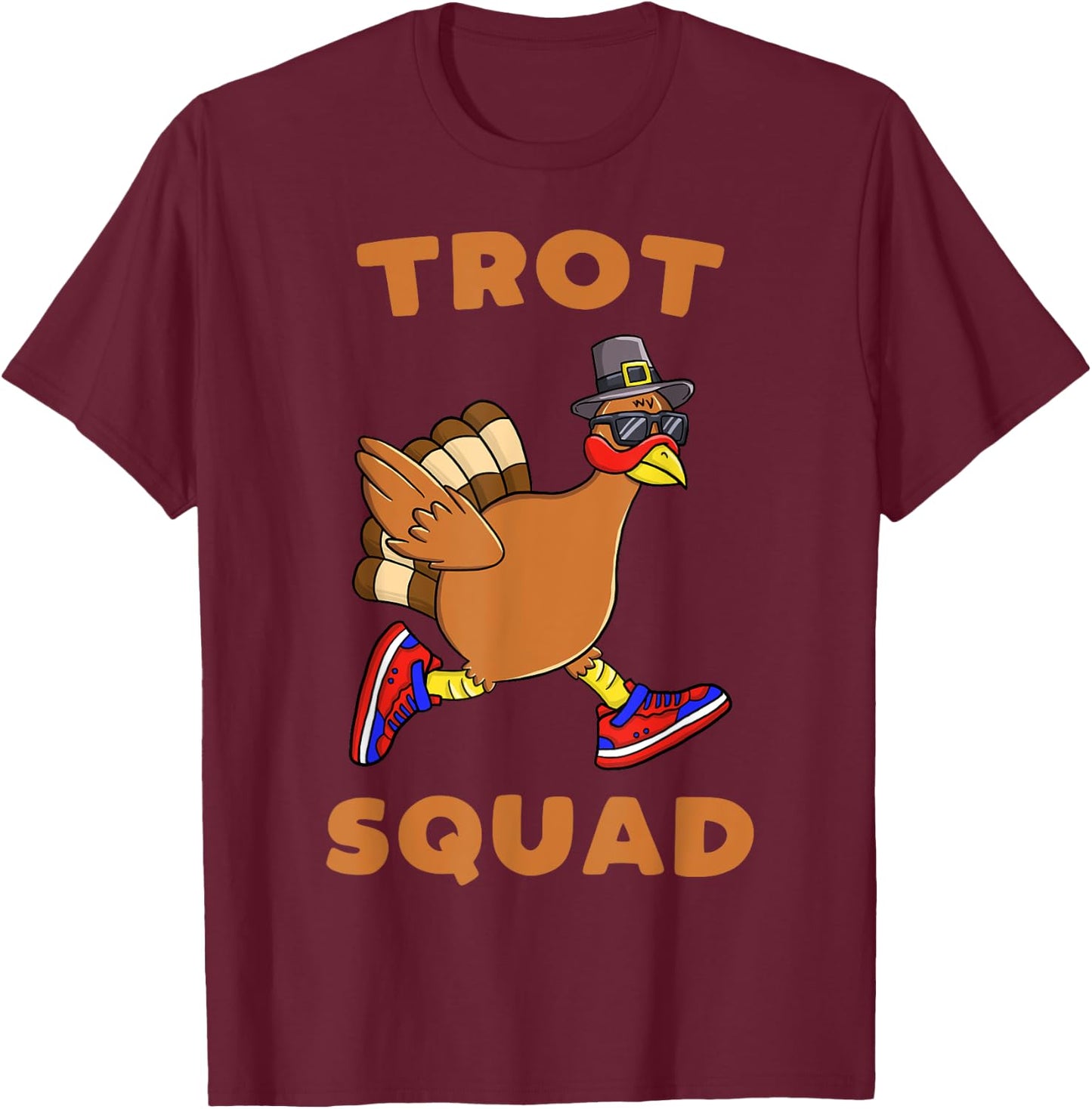 Turkey Trot Squad Funny Thanksgiving Day Run Pilgrim T-Shirt - T-Shirt | Maroon