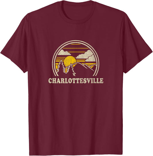 Charlottesville Virginia VA T Shirt Vintage Hiking Mountains T-Shirt - T-Shirt | Maroon
