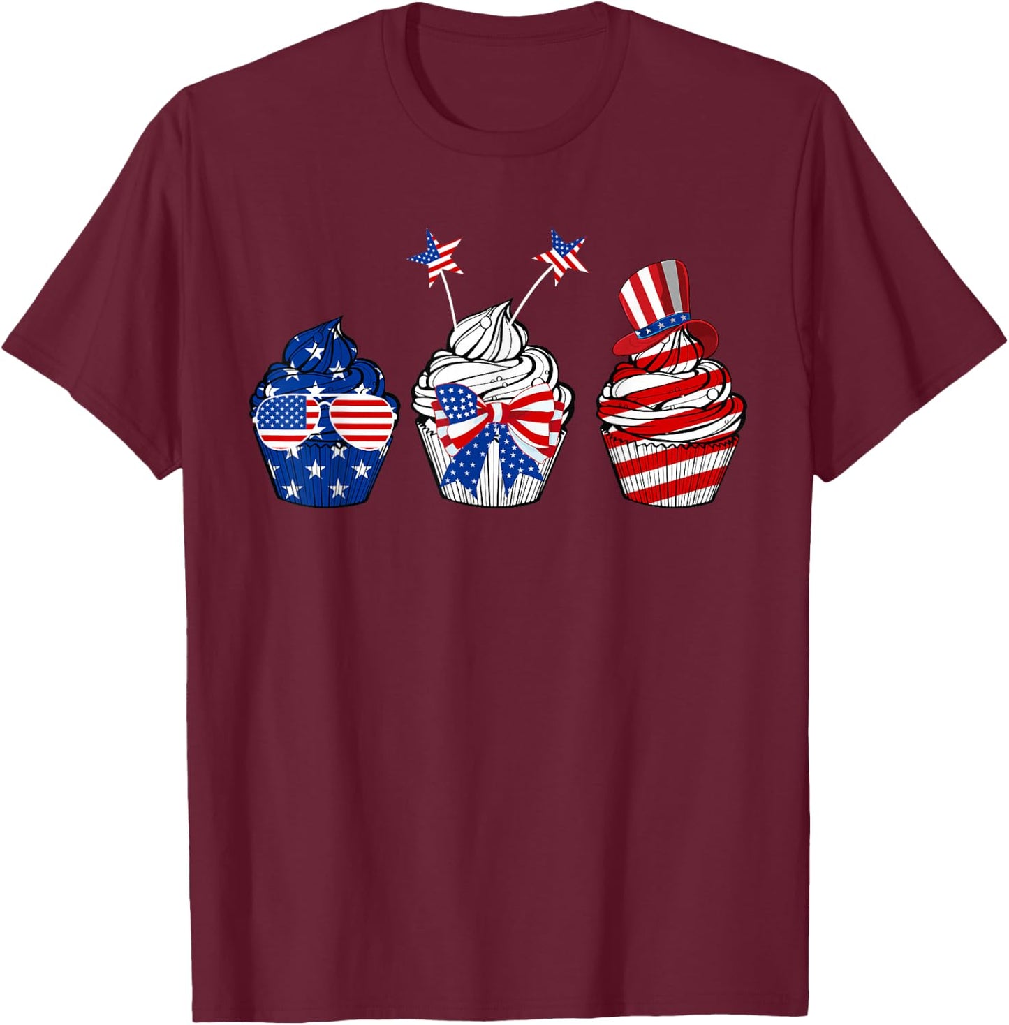 Red White Blue Cupcake Baking Lover 4th Of July Gifts T-Shirt - T-Shirt | Maroon