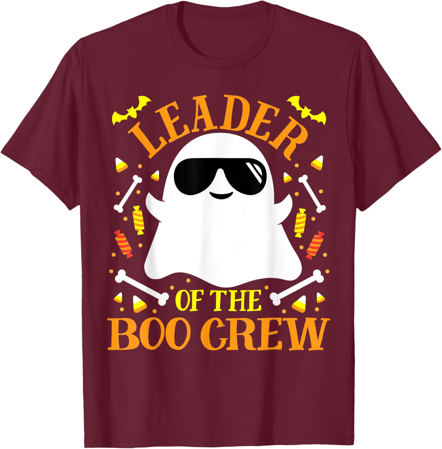 Leader Boo Crew Ghost Matching Funny Set Boy Girl Halloween T-Shirt - T-Shirt | Maroon