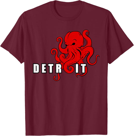 Detroit Michigan Octopus Kraken Downtown Motor City T-Shirt - T-Shirt | Maroon