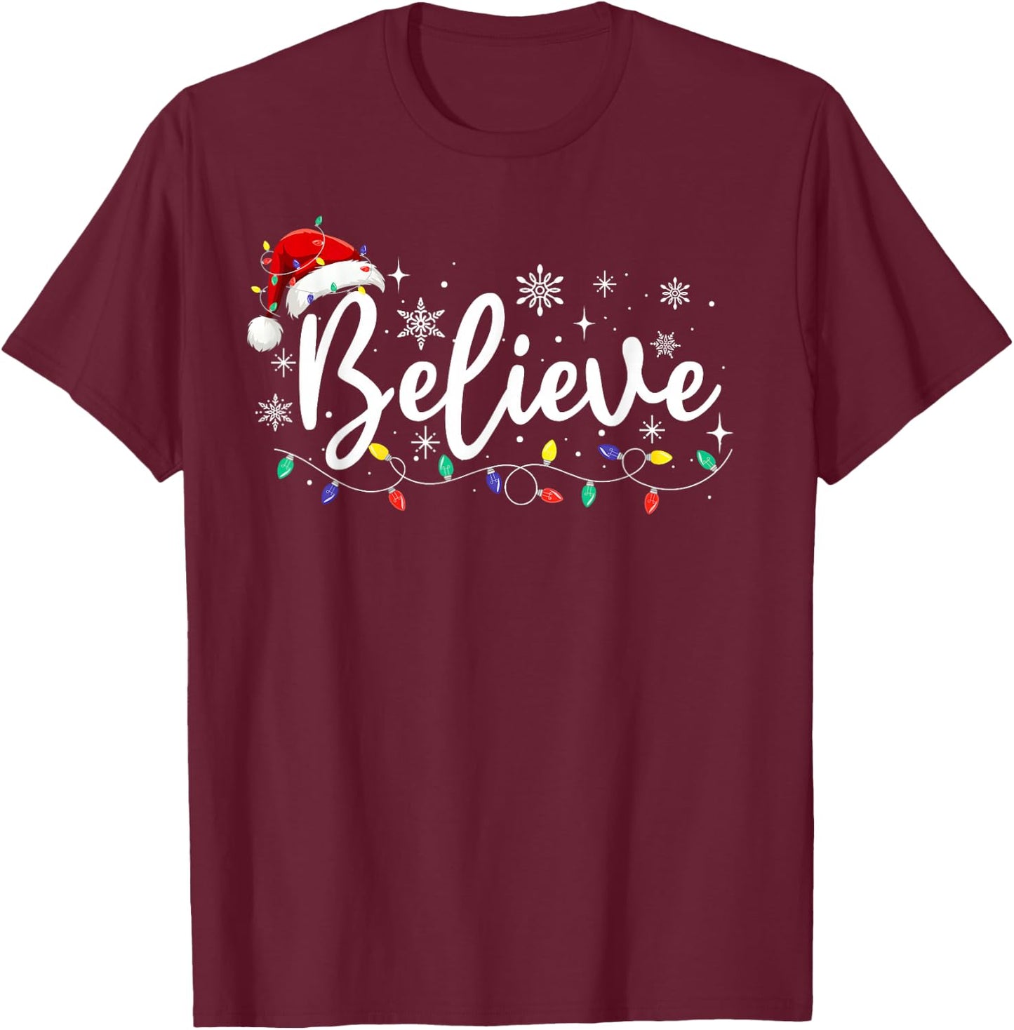 Christmas Shirt - Believe Santa Claus Believe Christmas Kids T-Shirt - T-Shirt | Maroon