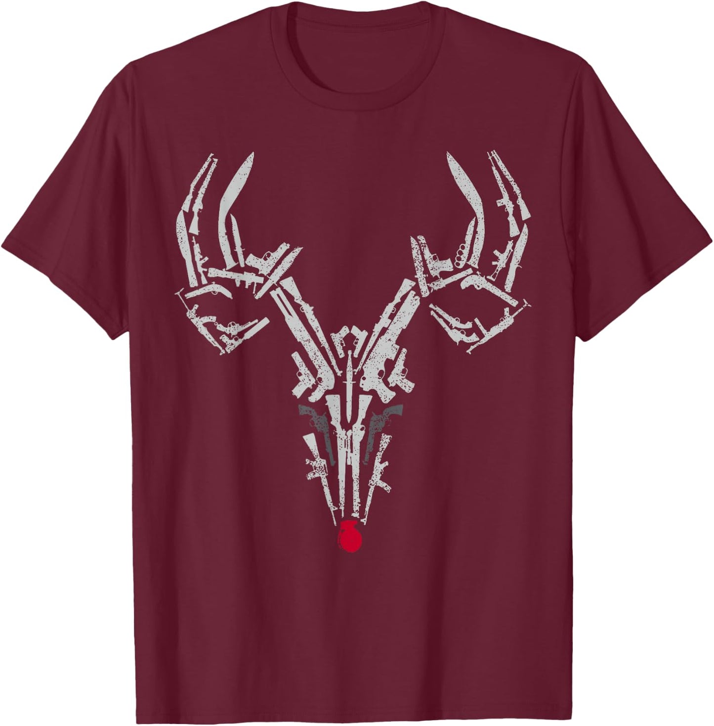 2A Deer Antlers Gun T-Shirt - T-Shirt | Maroon