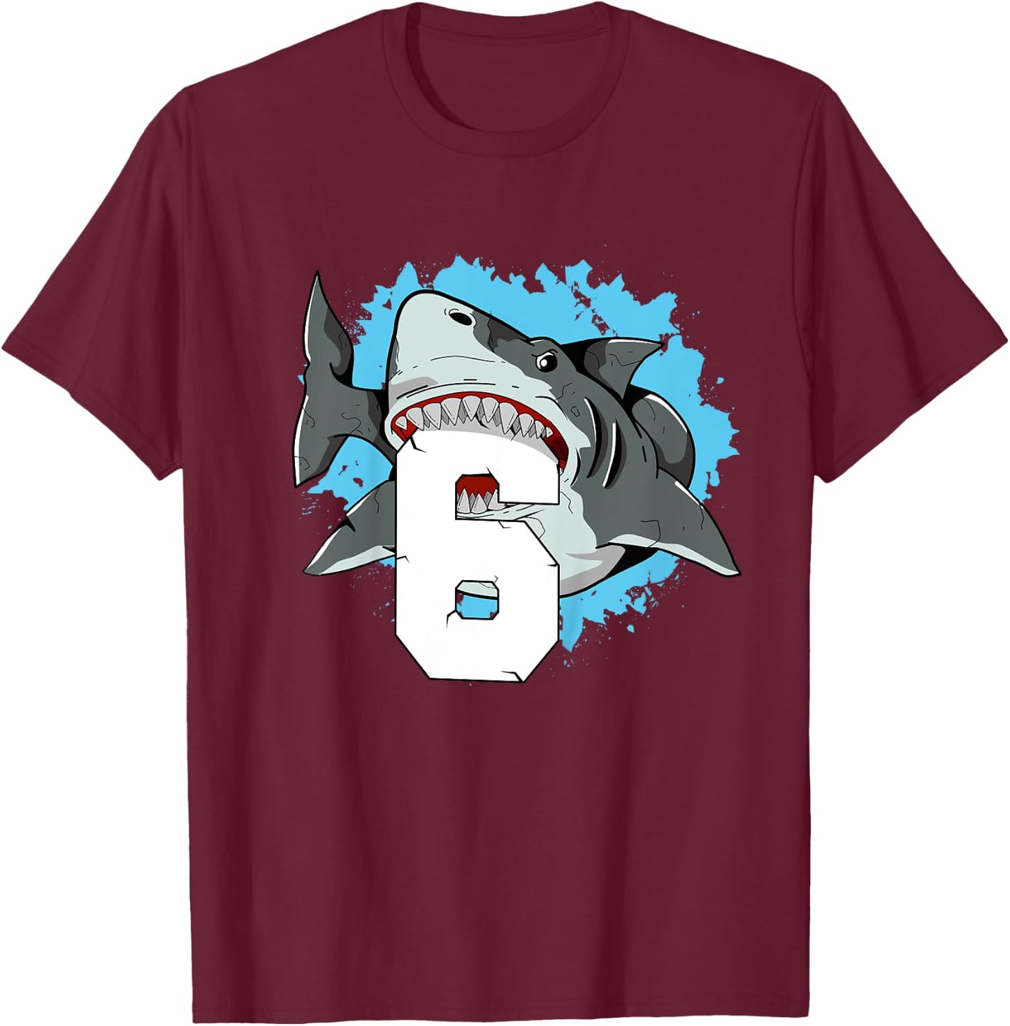 Shark 6th Birthday Boy 6 Six Shark Theme Party T-Shirt - T-Shirt | Maroon