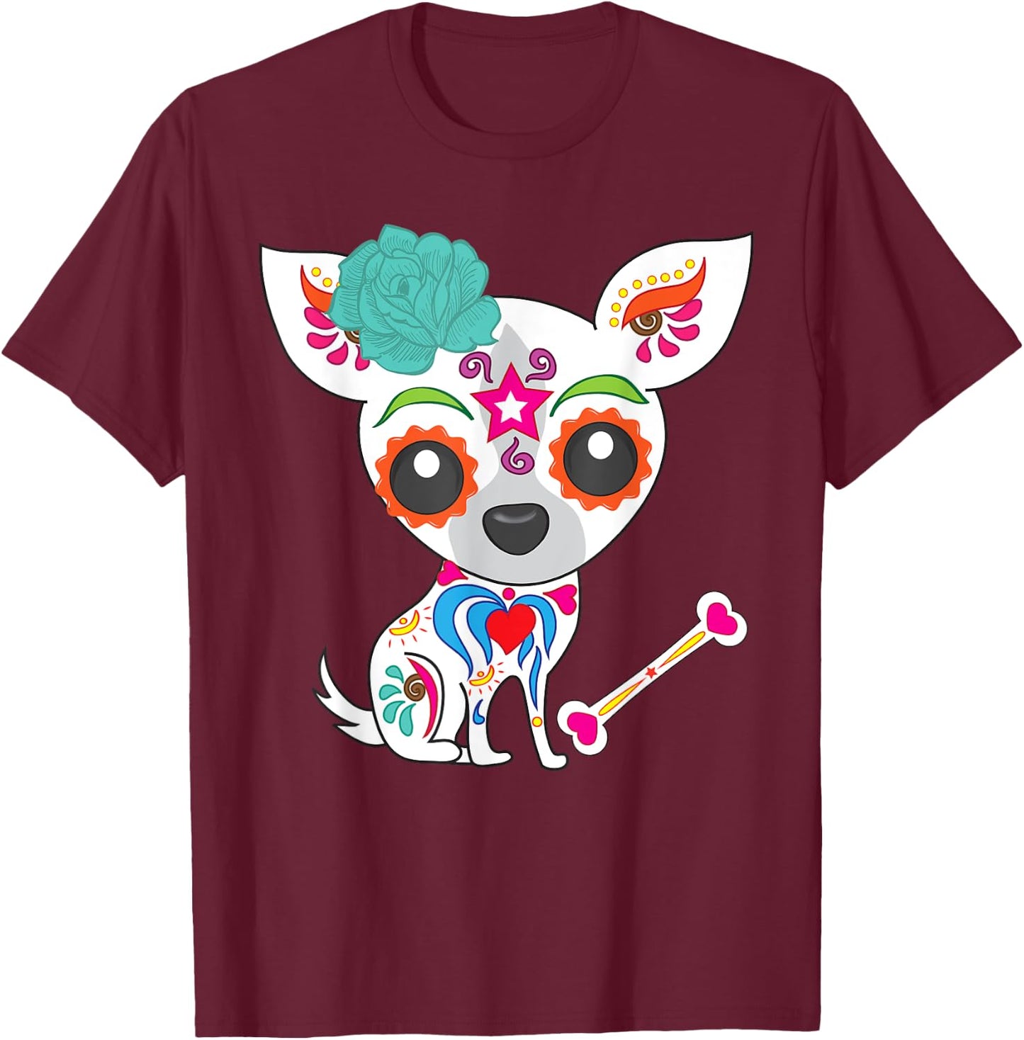 Cinco De Mayo Sugar Skull Chihuahua T-Shirt - T-Shirt | Maroon