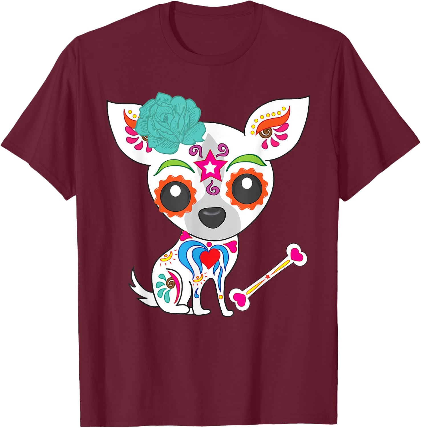 Cinco De Mayo Sugar Skull Chihuahua T-Shirt - T-Shirt | Maroon
