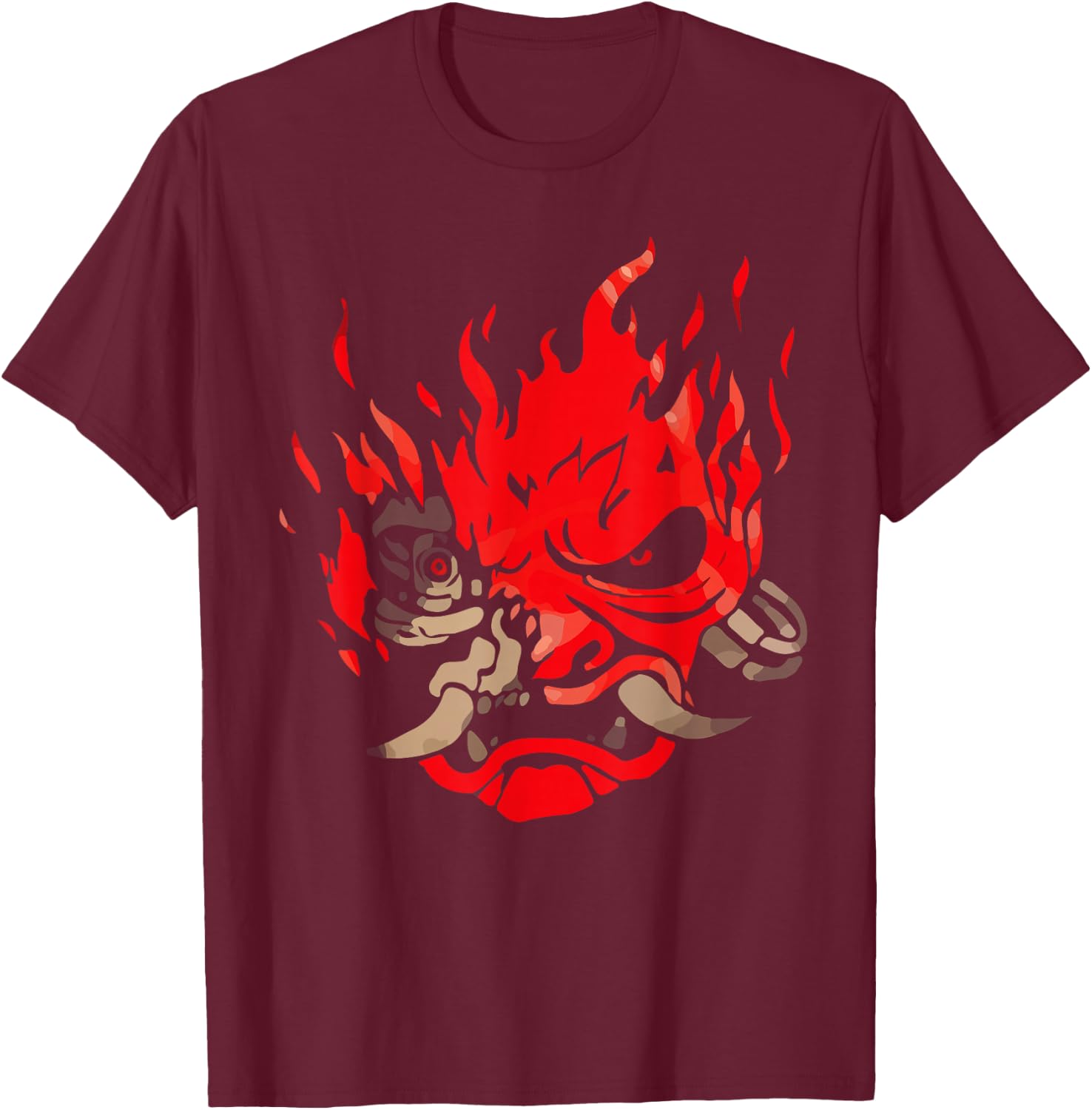 DJapan OniCyborg Cyberpunk - Adults - Black - Short Sleeve - Small - Classic Fit - Cotton & Polyester - Machine Wash T-Shirt - T-Shirt | Maroon