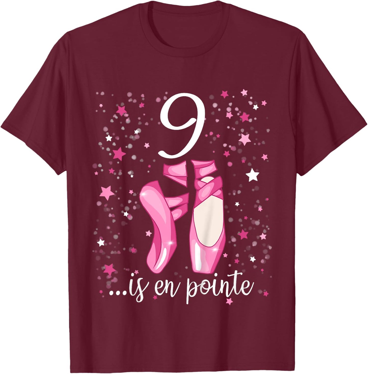 Kids Ballerina Girl 9th Birthday Shirt 9 Years Old Ballet Shoes T-Shirt - T-Shirt | Maroon