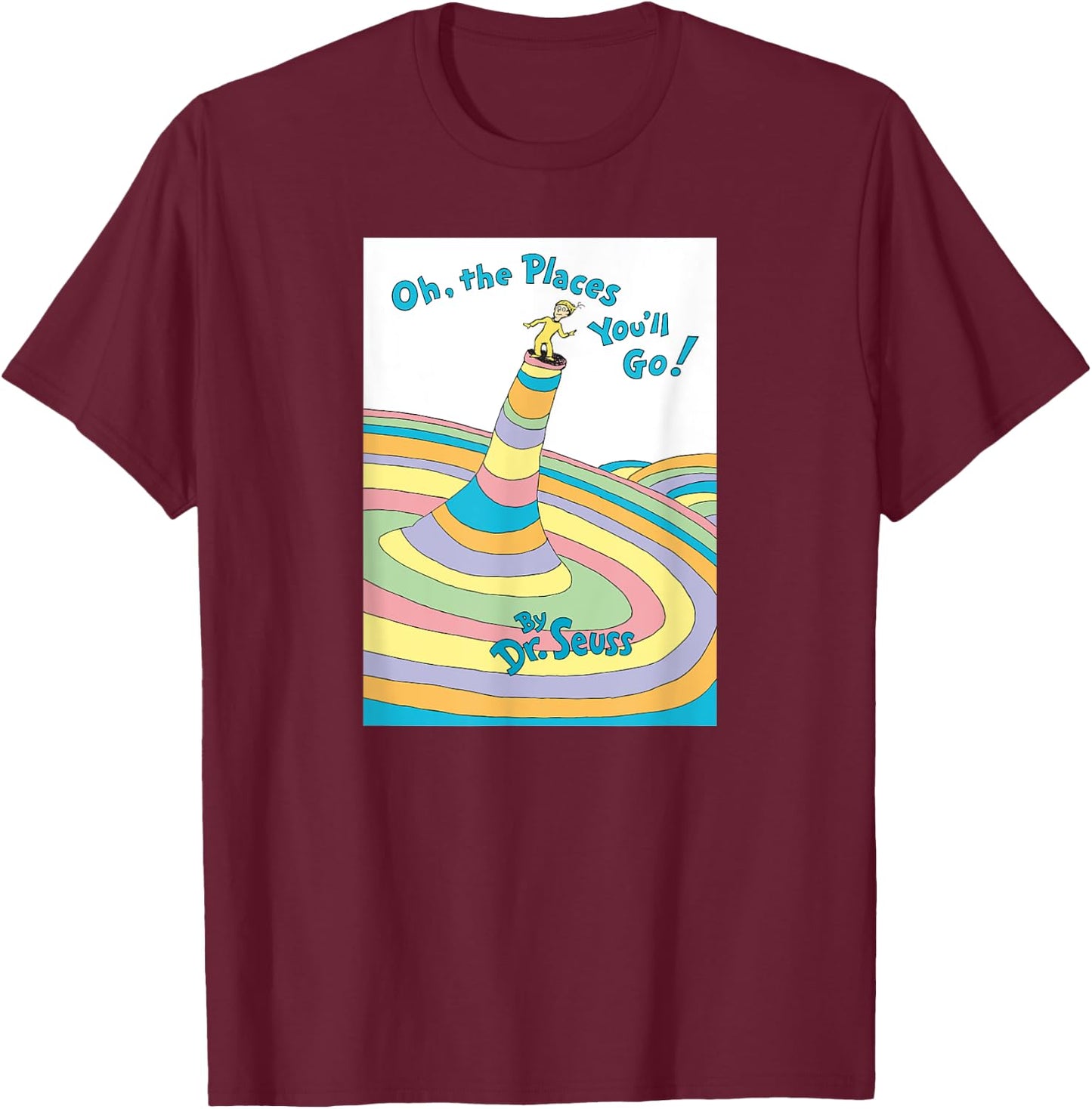 Dr. Seuss Oh the Places You'll Go Book Cover T-Shirt - T-Shirt | Maroon