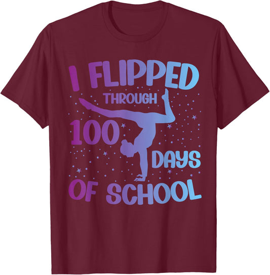 Gymnast HAPPY 100 days of school Gymnastic Tumbling T-Shirt - T-Shirt | Maroon