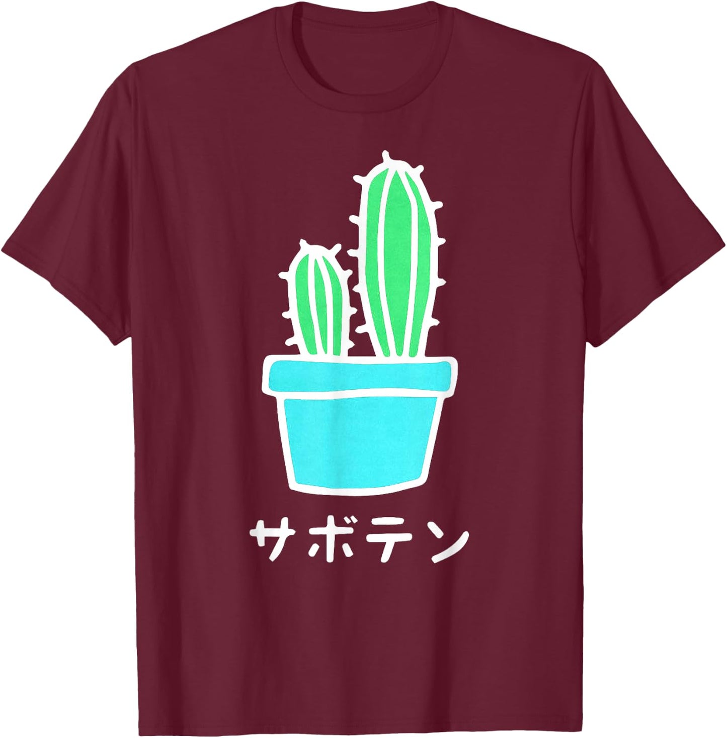 Japanese Art Print Harajuku Cactus Vaporwave Aesthetic T-Shirt - T-Shirt | Maroon