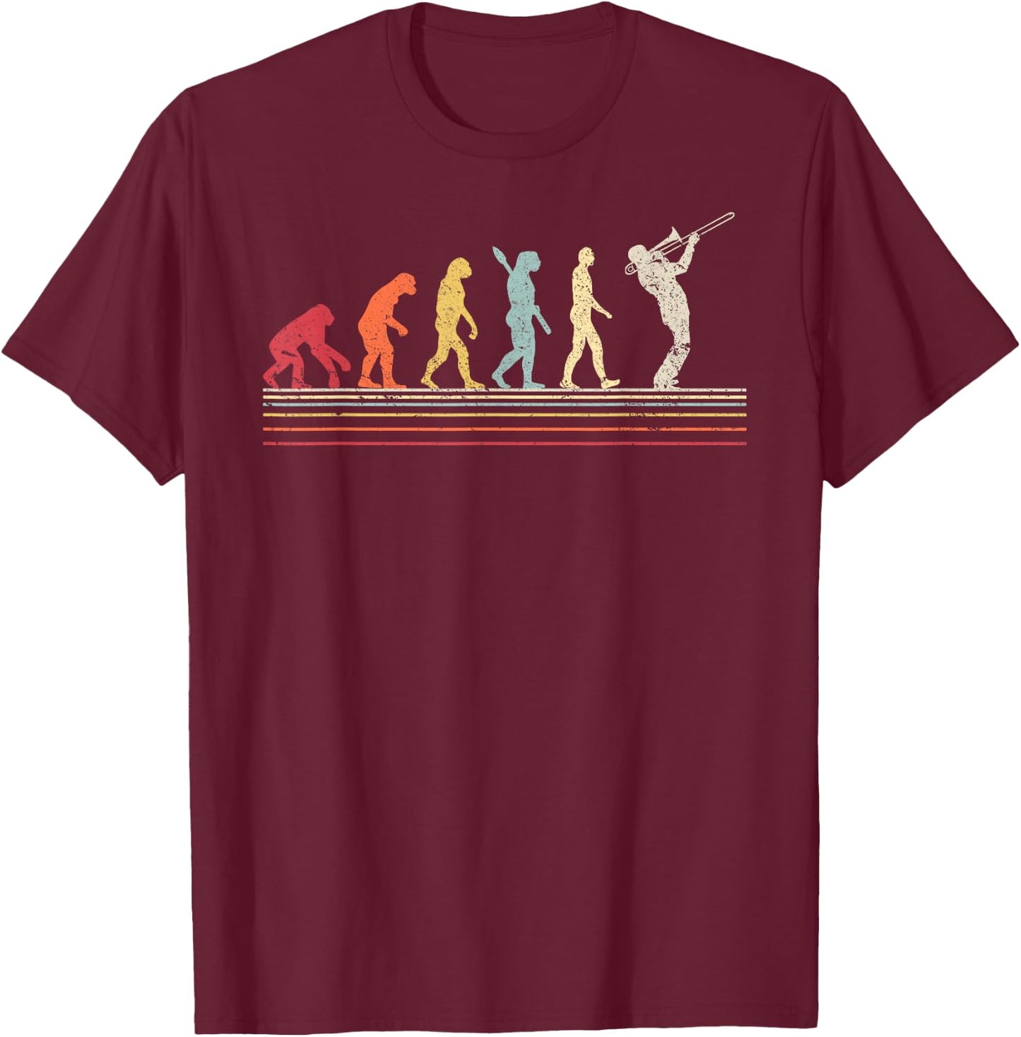 Funny Trombone : Retro Vintage Evolution Of Man T-Shirt - T-Shirt | Maroon