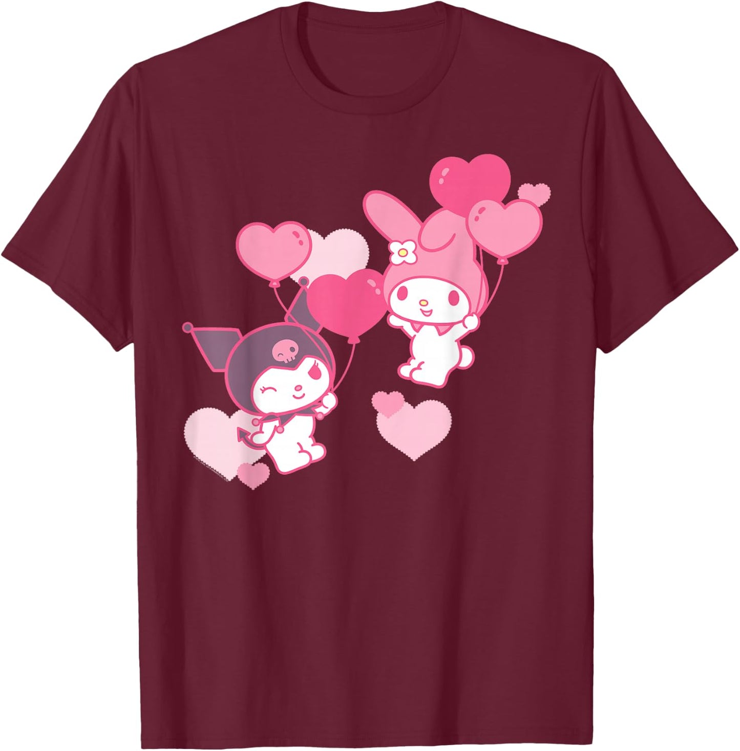 My Melody and Kuromi Valentine's Day Hearts Shirt T-Shirt - T-Shirt | Maroon