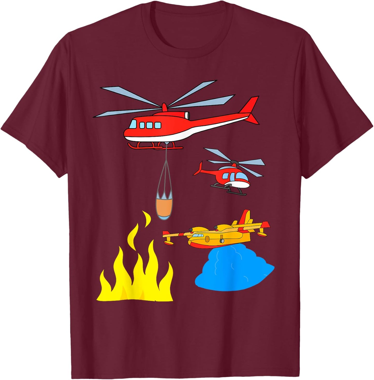 Fire Engine Aeroplane Helicopter T-Shirt - T-Shirt | Maroon