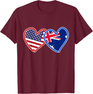 Australian American Australia & America Flag T-Shirt - T-Shirt | Maroon