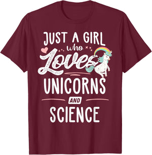Just A Girl Who Loves Unicorns And Science Gift Women T-Shirt - T-Shirt | Maroon