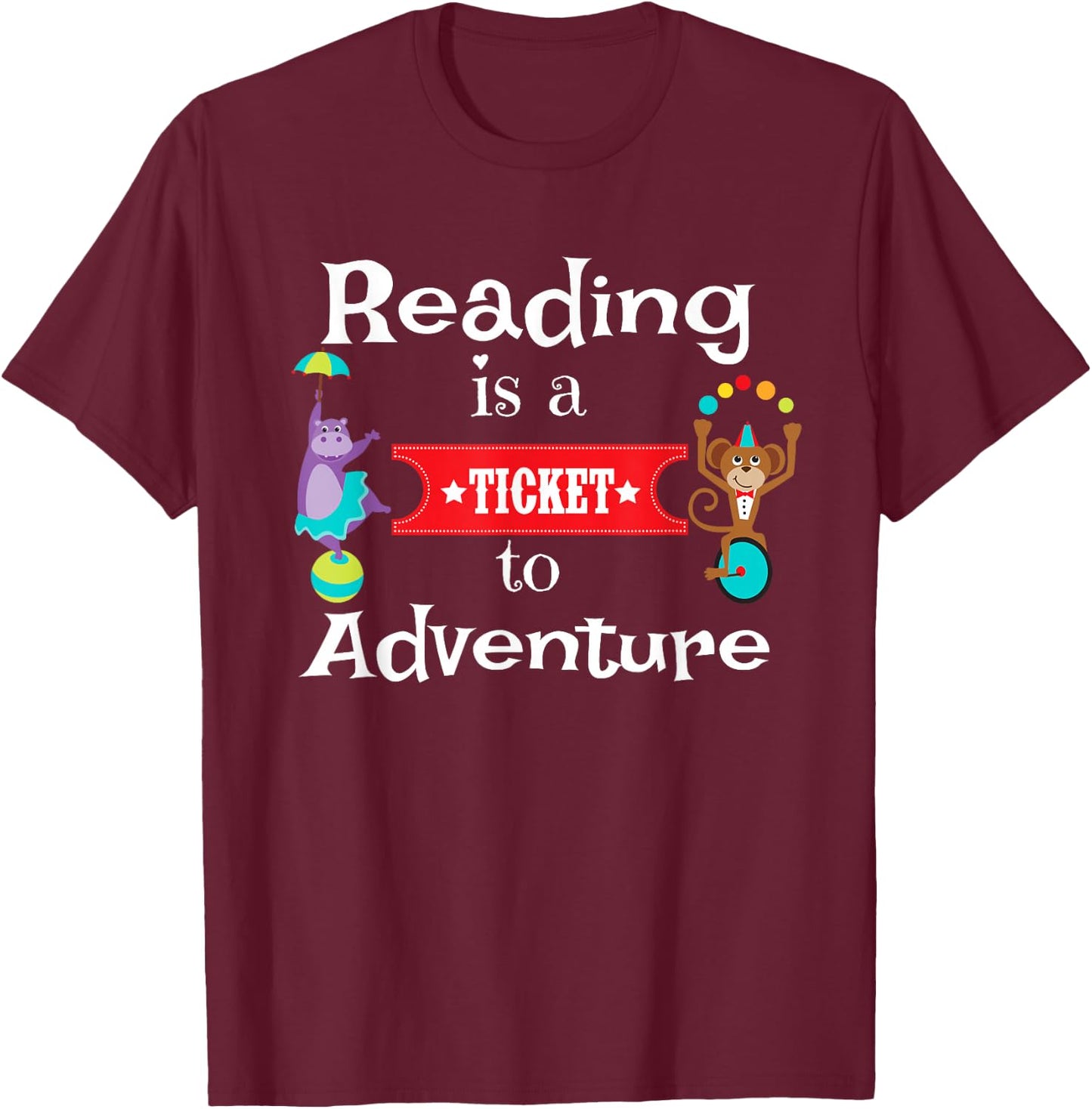Reading Shirt for Kids and Teachers Circus Animal Reading T-Shirt - T-Shirt | Maroon