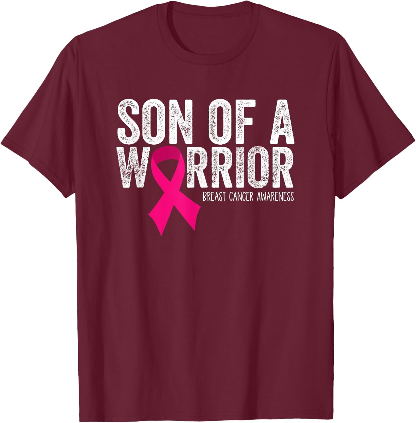 Son of a Warrior Mother Breast Cancer Awareness Gift Pink T-Shirt - T-Shirt | Maroon