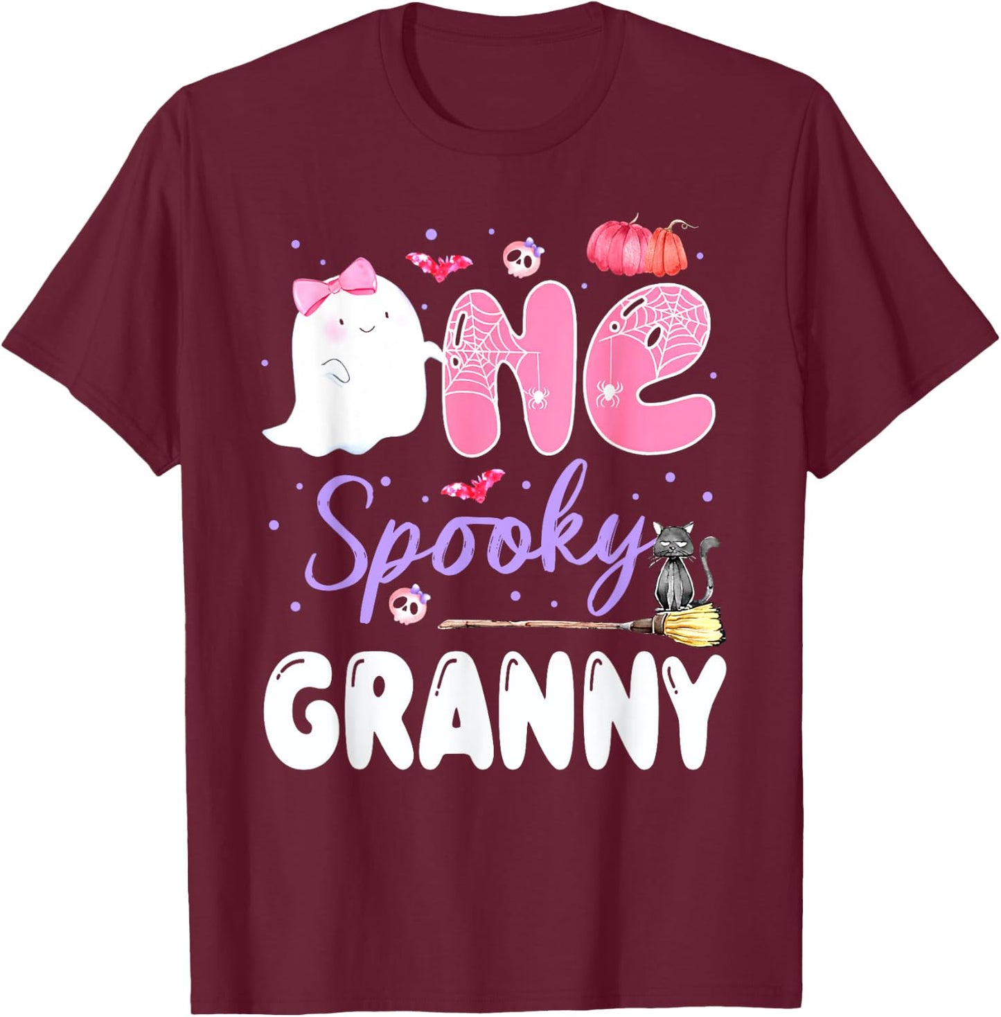 One Spooky Granny 1st Birthday Halloween Pink Ghost Family T-Shirt - T-Shirt | Maroon