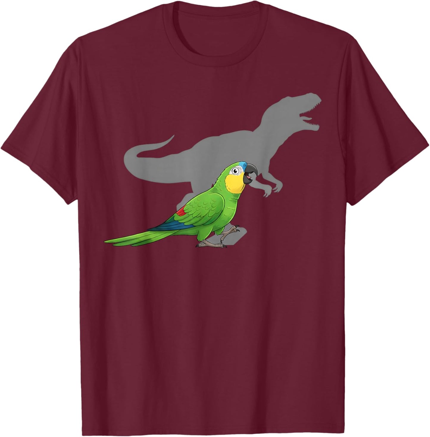 Blue-Fronted Parrot with T rex Shadow Bird Lovers T-Shirt - T-Shirt | Maroon