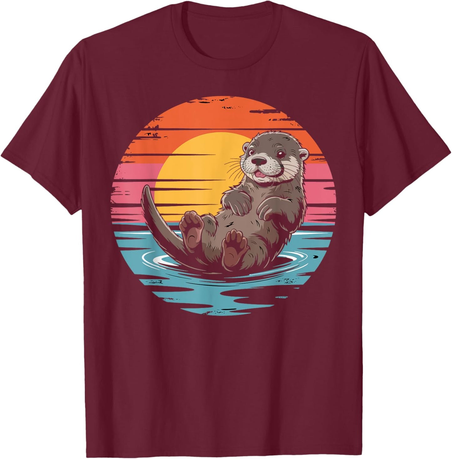 Cute Sea Otter Retro Ocean Animal Nature Gifts Women T-Shirt - T-Shirt | Maroon