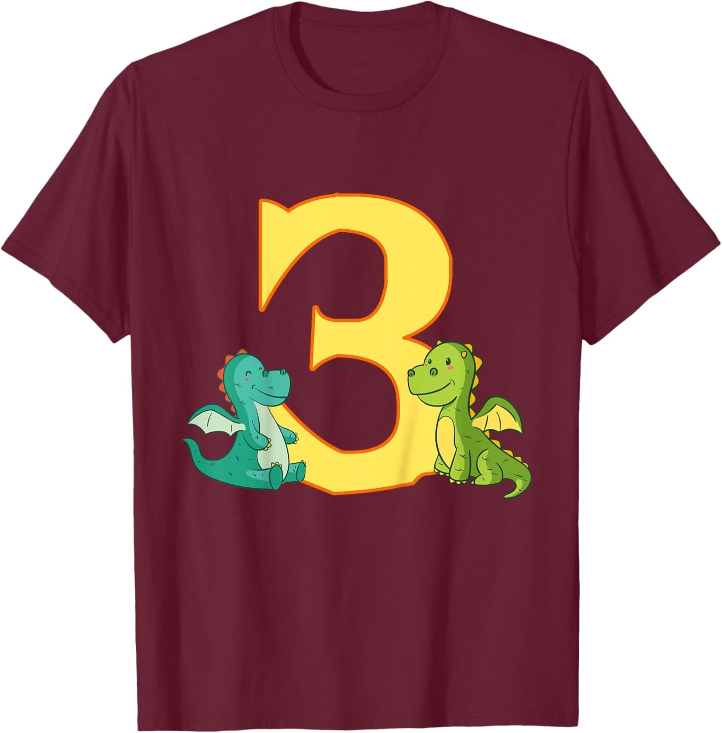 Kids 3rd Birthday Dragon Shirt 3 Years Boys Dragon Gift T-Shirt - T-Shirt | Maroon